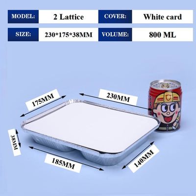 800ml Aluminium Foil Lunch Box 230mm*175mm*38mm Grosir Container Tray Square Pans Kualitas Tinggi 2 Lattice