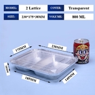 800ml Aluminium Foil Lunch Box 230mm*175mm*38mm Grosir Container Tray Square Pans Kualitas Tinggi 2 Lattice
