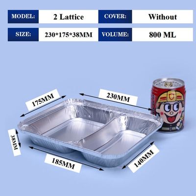 800ml Aluminium Foil Lunch Box 230mm*175mm*38mm Grosir Container Tray Square Pans Kualitas Tinggi 2 Lattice