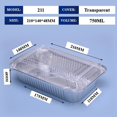 211 750ml Aluminium Foil Tiffin Box 210*140*48mm Untuk BBQ