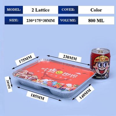 800ml Aluminium Foil Lunch Box 230mm*175mm*38mm Grosir Container Tray Square Pans Kualitas Tinggi 2 Lattice