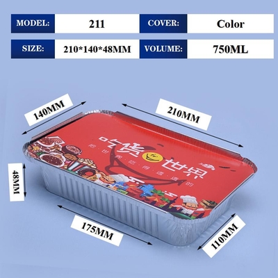 211 750ml Aluminium Foil Tiffin Box 210*140*48mm Untuk BBQ