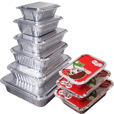 Perlengkapan makanan sekali pakai yang dapat didaur ulang yang disesuaikan Kontainer aluminium Piring foil timah Piring foil aluminium Catering