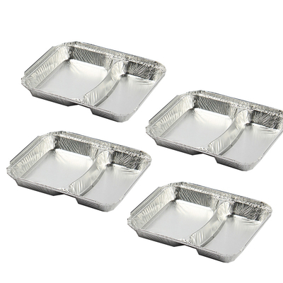Perlengkapan makanan sekali pakai yang dapat didaur ulang yang disesuaikan Kontainer aluminium Piring foil timah Piring foil aluminium Catering