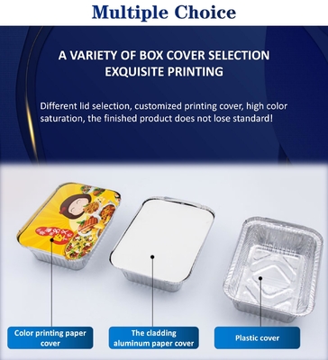 Gold Color Smooth Wall Aluminium Foil Food Container Tray Dengan Tutup Plastik Tutup CREC620 Yysm