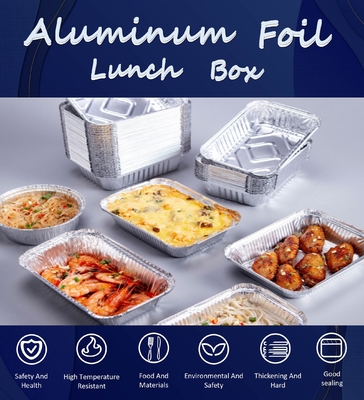 Gold Color Smooth Wall Aluminium Foil Food Container Tray Dengan Tutup Plastik Tutup CREC620 Yysm