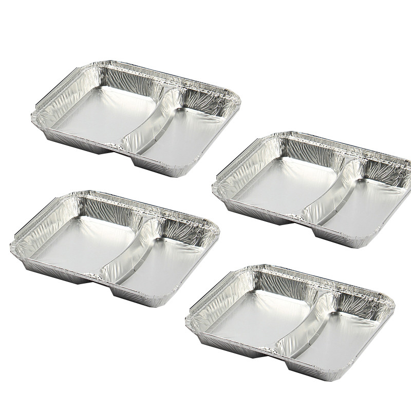 Perlengkapan makanan sekali pakai yang dapat didaur ulang yang disesuaikan Kontainer aluminium Piring foil timah Piring foil aluminium Catering
