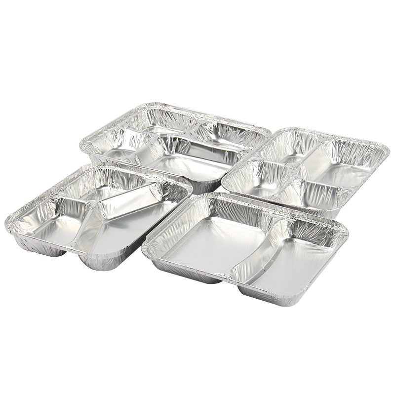 800ml Aluminium Foil Lunch Box 230mm*175mm*38mm Grosir Container Tray Square Pans Kualitas Tinggi 2 Lattice